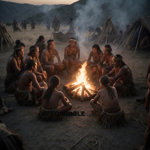 A group of indigenous people sitting around a fire