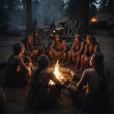 A group of indigenous people sitting around a fire