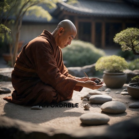 Zen Monk Meditating Outdoors