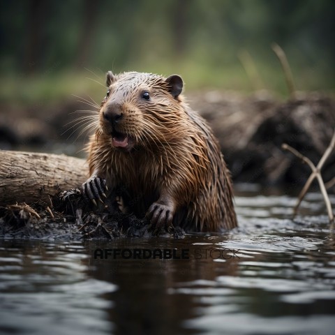 A beaver in the water