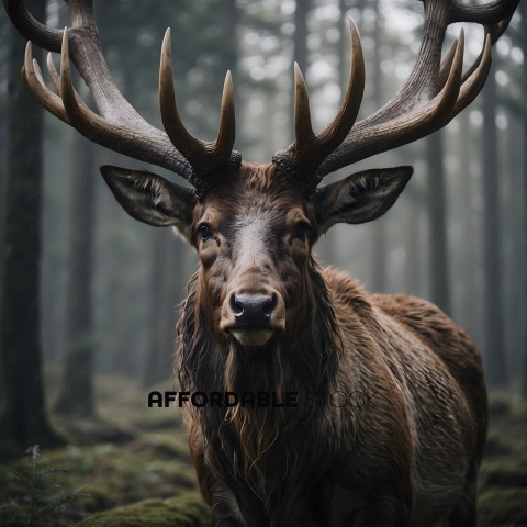 A deer with long horns and a long beard