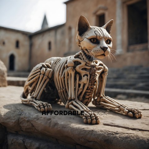 A skeleton cat sitting on a rock