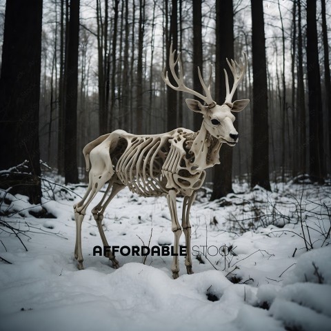 A skeleton deer in the snow