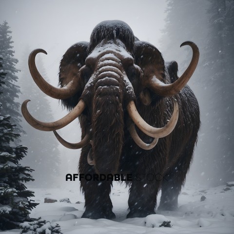 Ancient Wooly Mammoth in the Snow