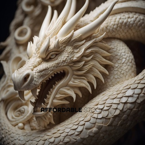 A carved white dragon head