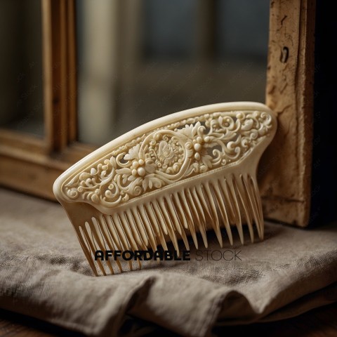 A wooden comb with a design on it