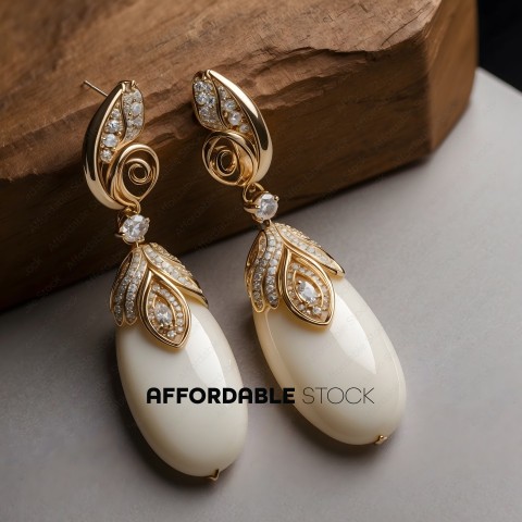 White Pearl Earrings with Gold Accents