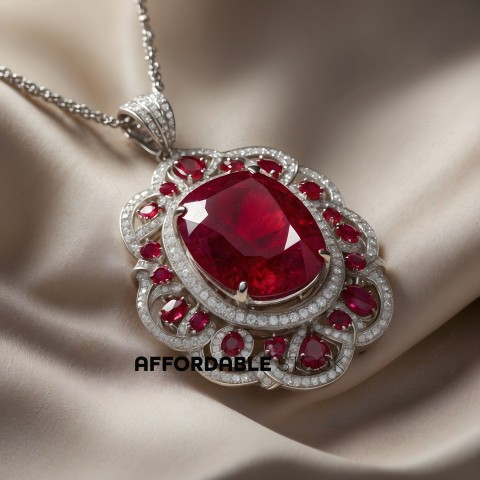 A Red Gemstone Necklace with White Pearls