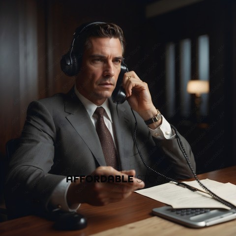 A man in a suit talking on a phone