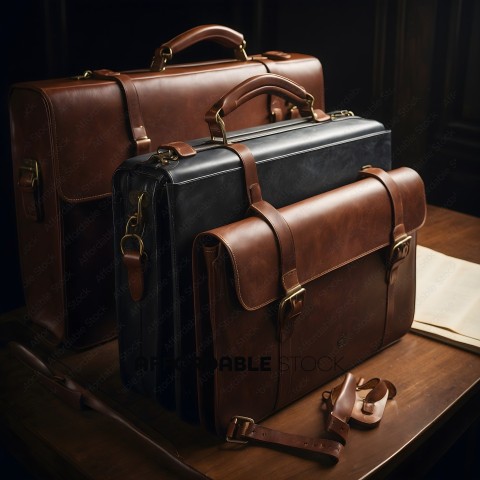 Two leather bags on a table