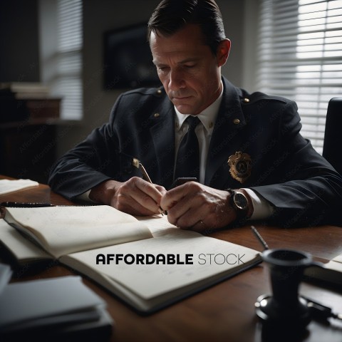 A man in a suit writing something down