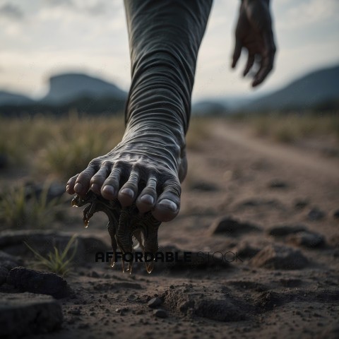A person's bare feet walking on a dirt path