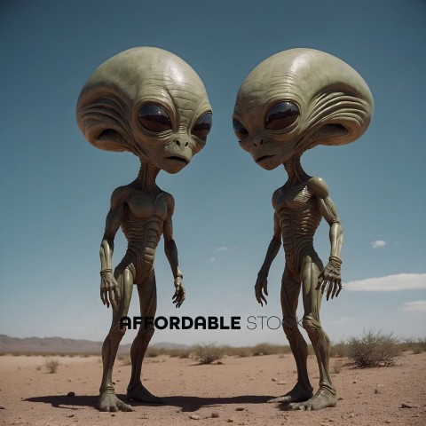 Two aliens standing in the desert