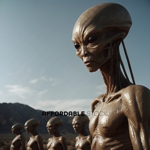 A group of aliens standing in a line