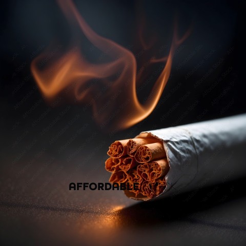 A cigarette with a lit end and a bunch of burnt cigarettes