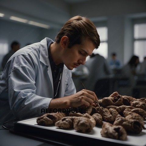 A scientist examines a batch of food samples