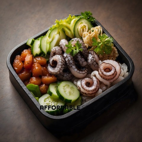 A Bento Box of Sushi, Vegetables, and Seafood