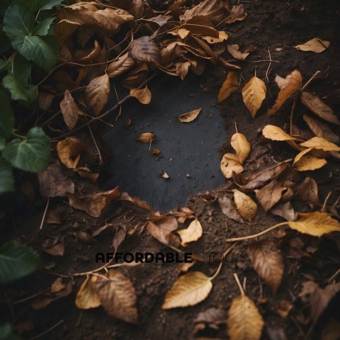 A leafy ground with a black object in the middle
