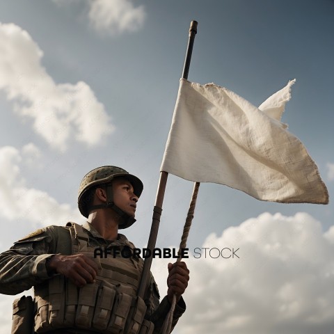 Soldier holding a white flag