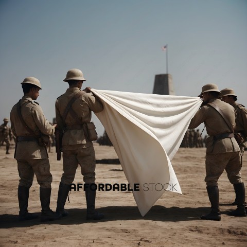 Four soldiers holding a white flag