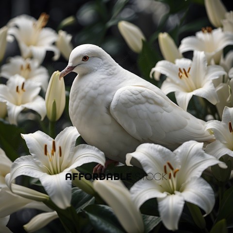 White Bird Sitting on White Flower