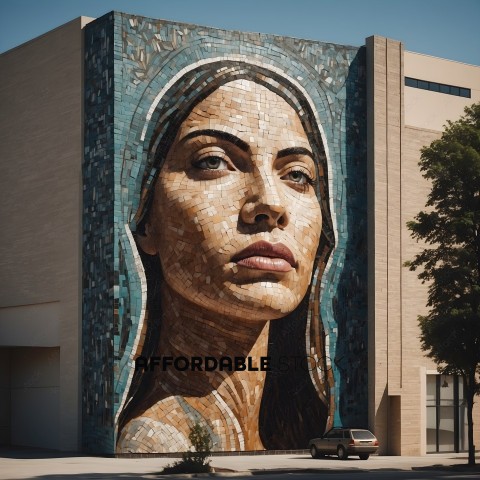 A mural of a woman's face on a building