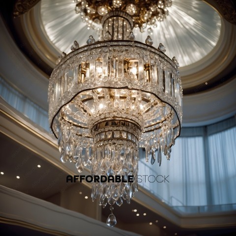 A large chandelier with many crystal pieces