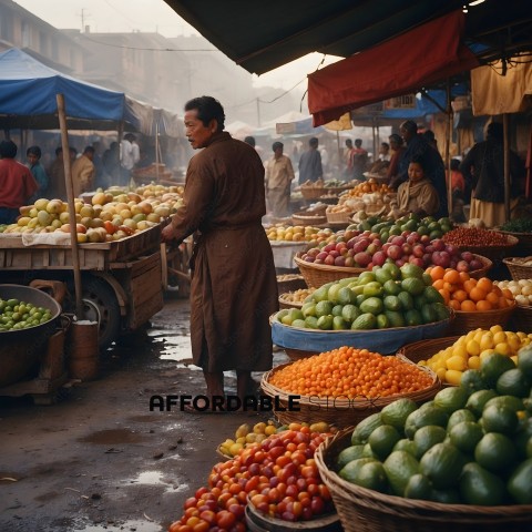 Man standing in front of fruit stand