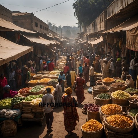 Marketplace with many people and produce