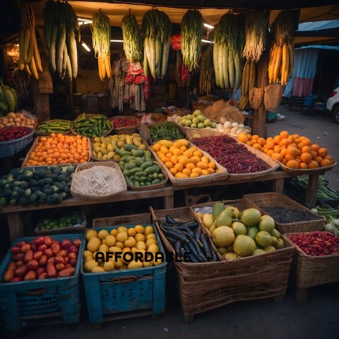 Fruit Market with Baskets of Fruit