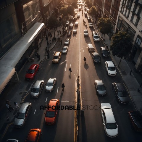 A busy city street with many cars and people