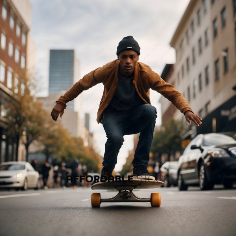 Man on Skateboard in City