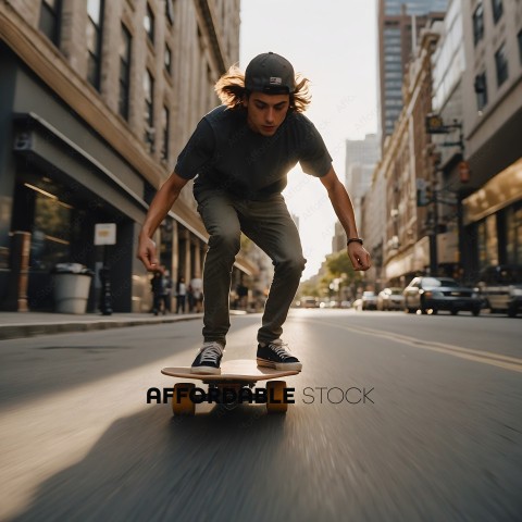 Man on Skateboard in City