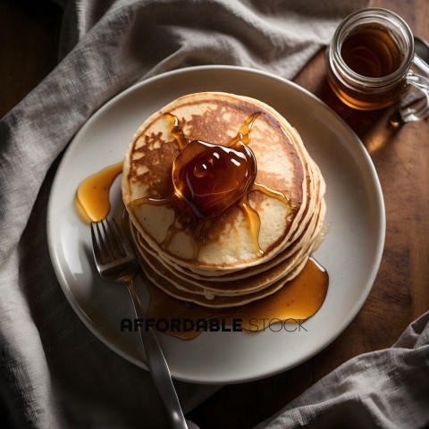 A stack of pancakes with syrup on top