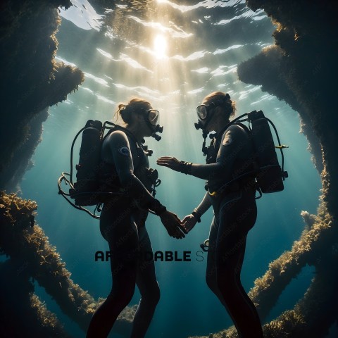 Two Divers Shake Hands Underwater