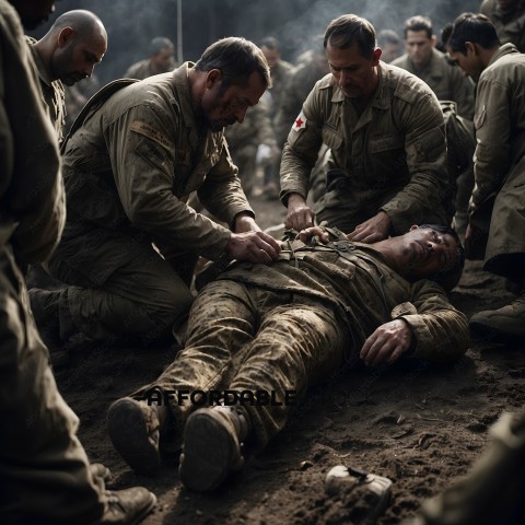 Soldiers Attend to Injured Soldier