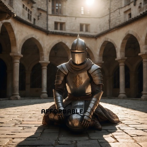 Knight in armor sitting on the ground