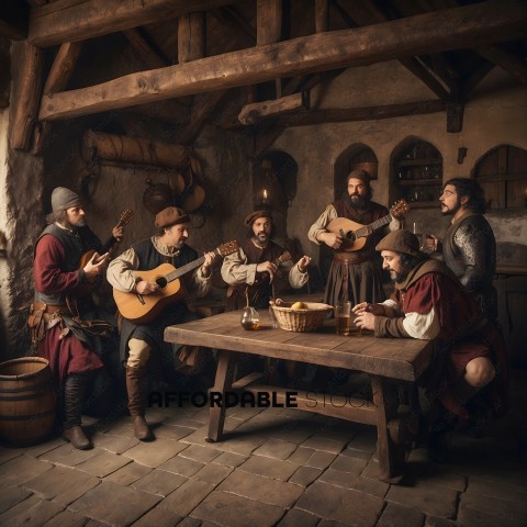 Medieval Band Playing Music in a Barn