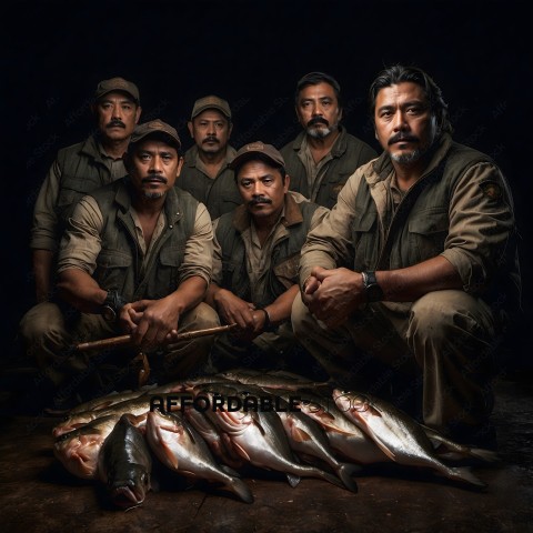 Men in camouflage posing with fish