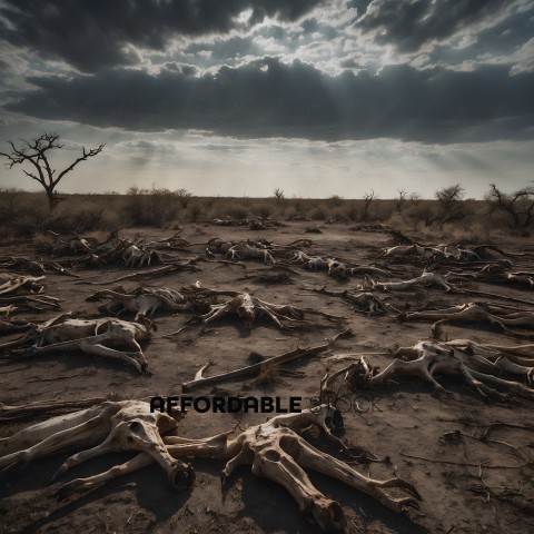 A group of dead animals laying in the dirt