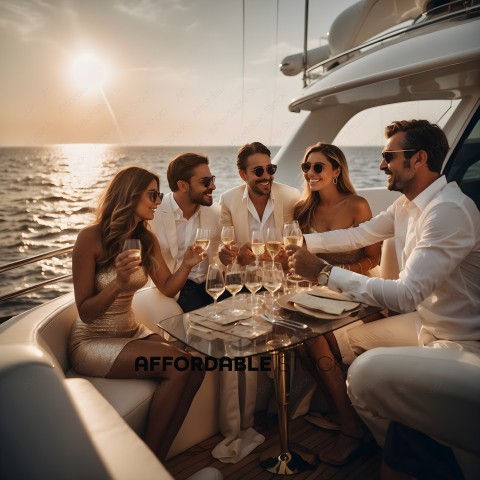 A group of people enjoying a meal on a yacht