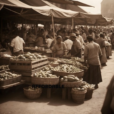 A Marketplace with People Shopping for Fruit and Vegetables