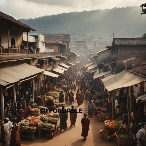 Marketplace with many people and produce