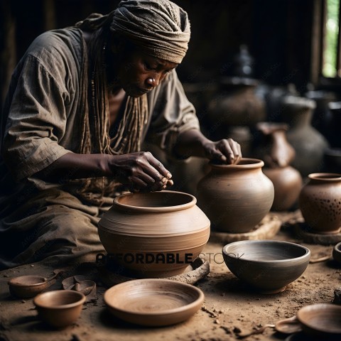 A woman working on pottery in a workshop