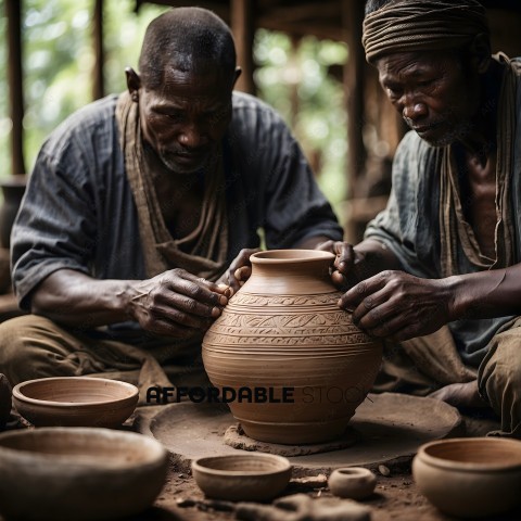 Two men working on a pottery project