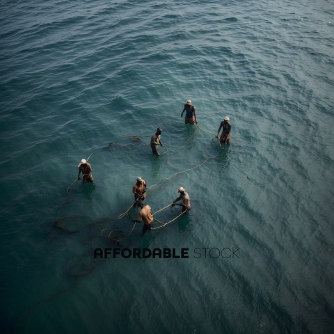 Men in the ocean pulling in a net
