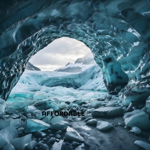 A view of a glacier through a hole in the ice