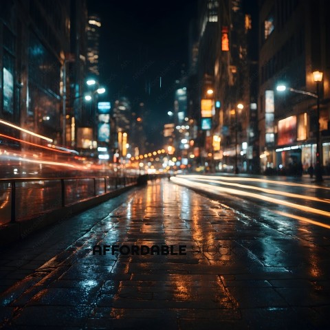 A city street at night with rain