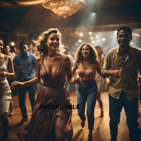 A group of people dancing in a ballroom