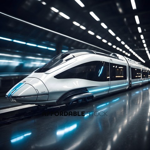A modern train in a futuristic station